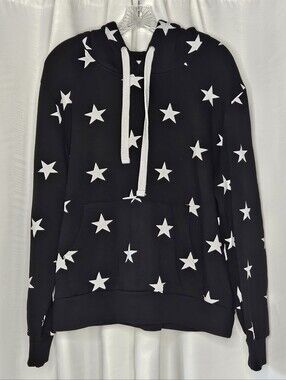 Reflex women's black long sleeve pullover hoodie w/ stars kangaroo pocket READ